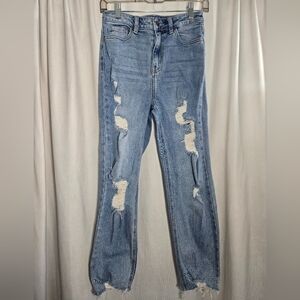 Fashion Nova High Waisted Distressed Cropped Jeans Raw Hem Sz 3